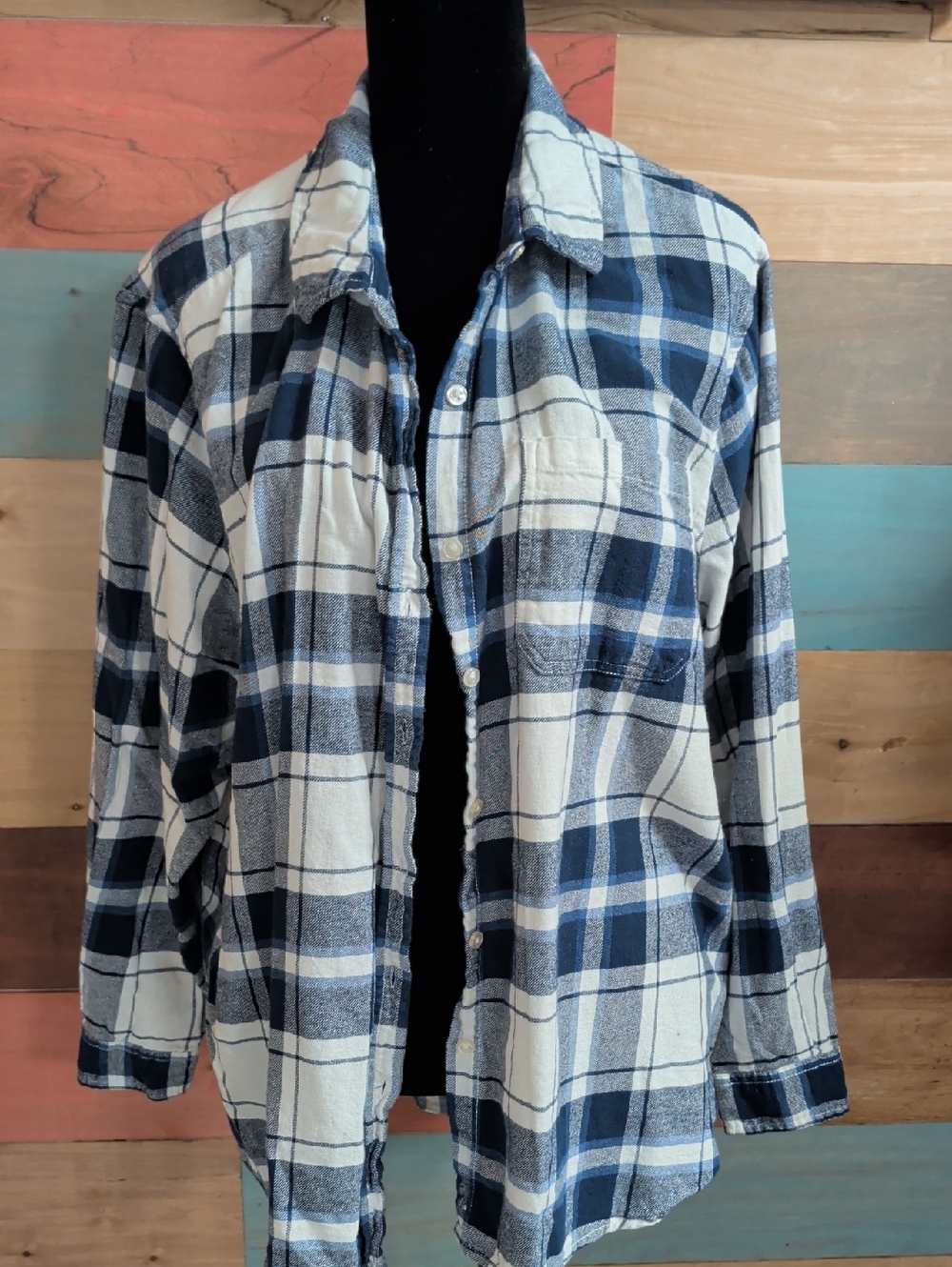 GAP Navy and White Plaid Button-Down Shirt
